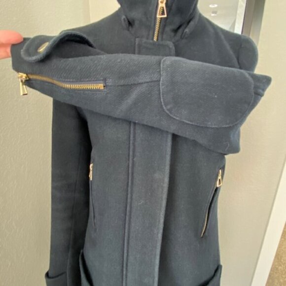 ZARA Trafaluc Navy Blue Wool Parka Coat Jacket XS - Picture 10 of 14